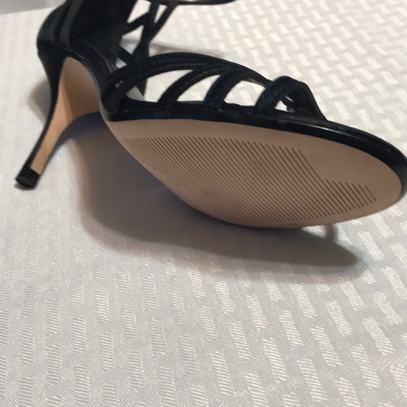 NAVY STRAPPY SATIN HEELS - Picture 5 of 5